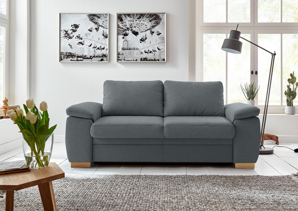 SCHLAFSOFA Chenille Anthrazit Typenauswahl, Stoffauswahl, Rücken echt  - Eiche Bianco/Anthrazit, Konventionell, Holz/Textil (196/90/100cm) - Beldomo Style