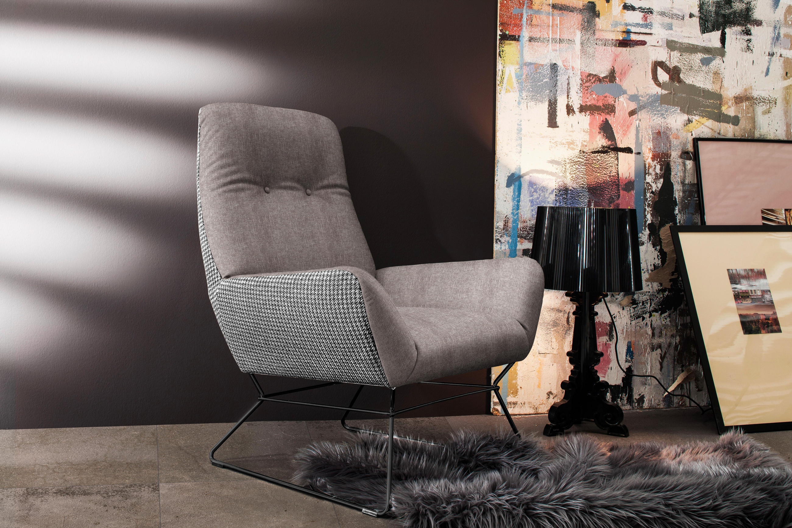 SESSEL in Flachgewebe Hellbraun  - Hellbraun/Schwarz, Design, Textil/Metall (82/102/81cm) - Pure Home Lifestyle