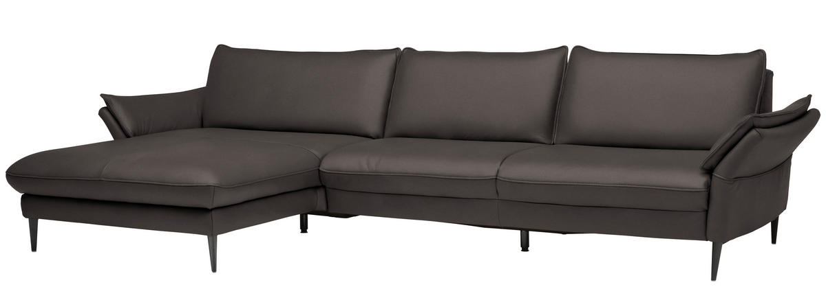 ECKSOFA in Echtleder Dunkelgrau  172/334 cm  - Dunkelgrau/Schwarz, Design, Leder/Metall (172/334cm) - Valdera