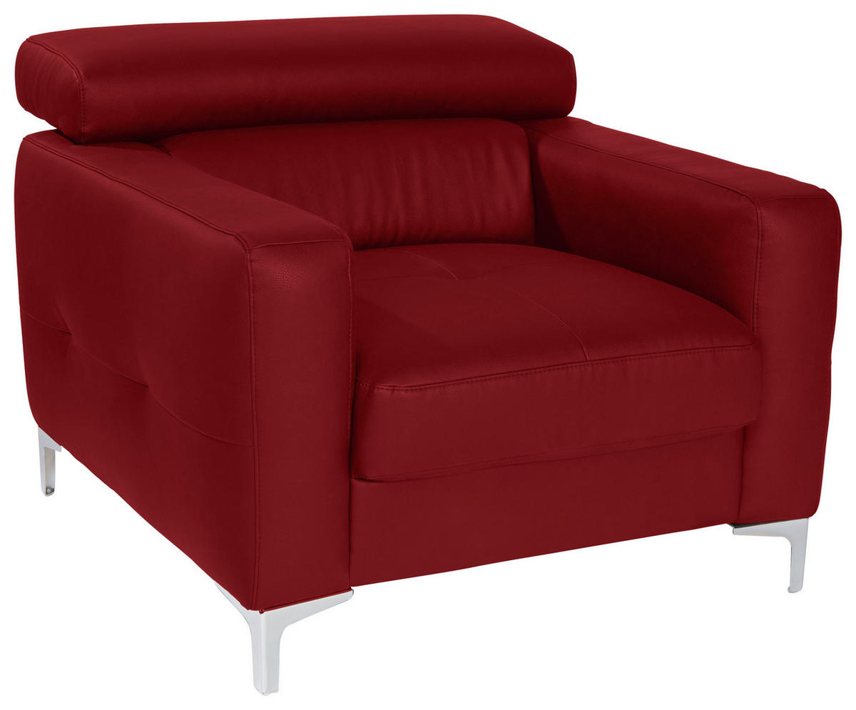 SESSEL Echtleder Rot    - Chromfarben/Rot, Design, Leder/Metall (99/78-92/106cm) - Livetastic