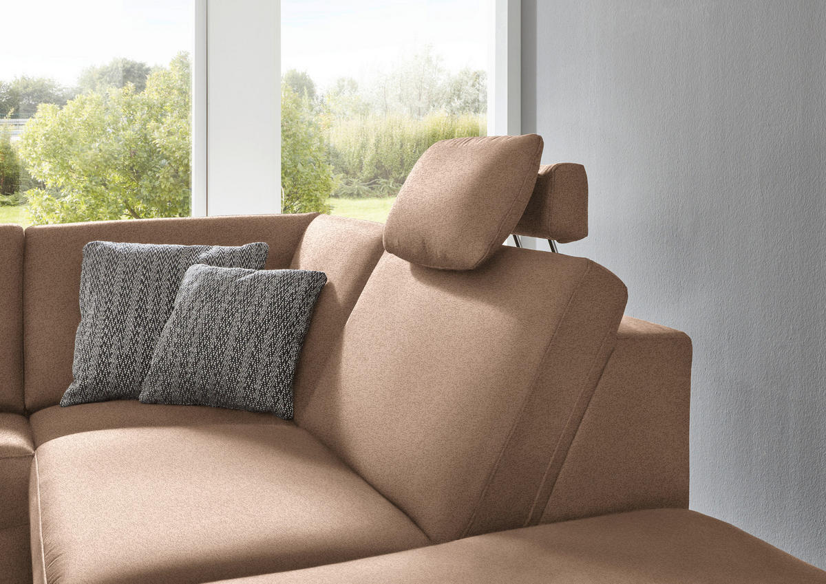 ECKSOFA in Mikrofaser Sandfarben  - Sandfarben/Alufarben, Design, Textil/Metall (275/242cm) - Dieter Knoll