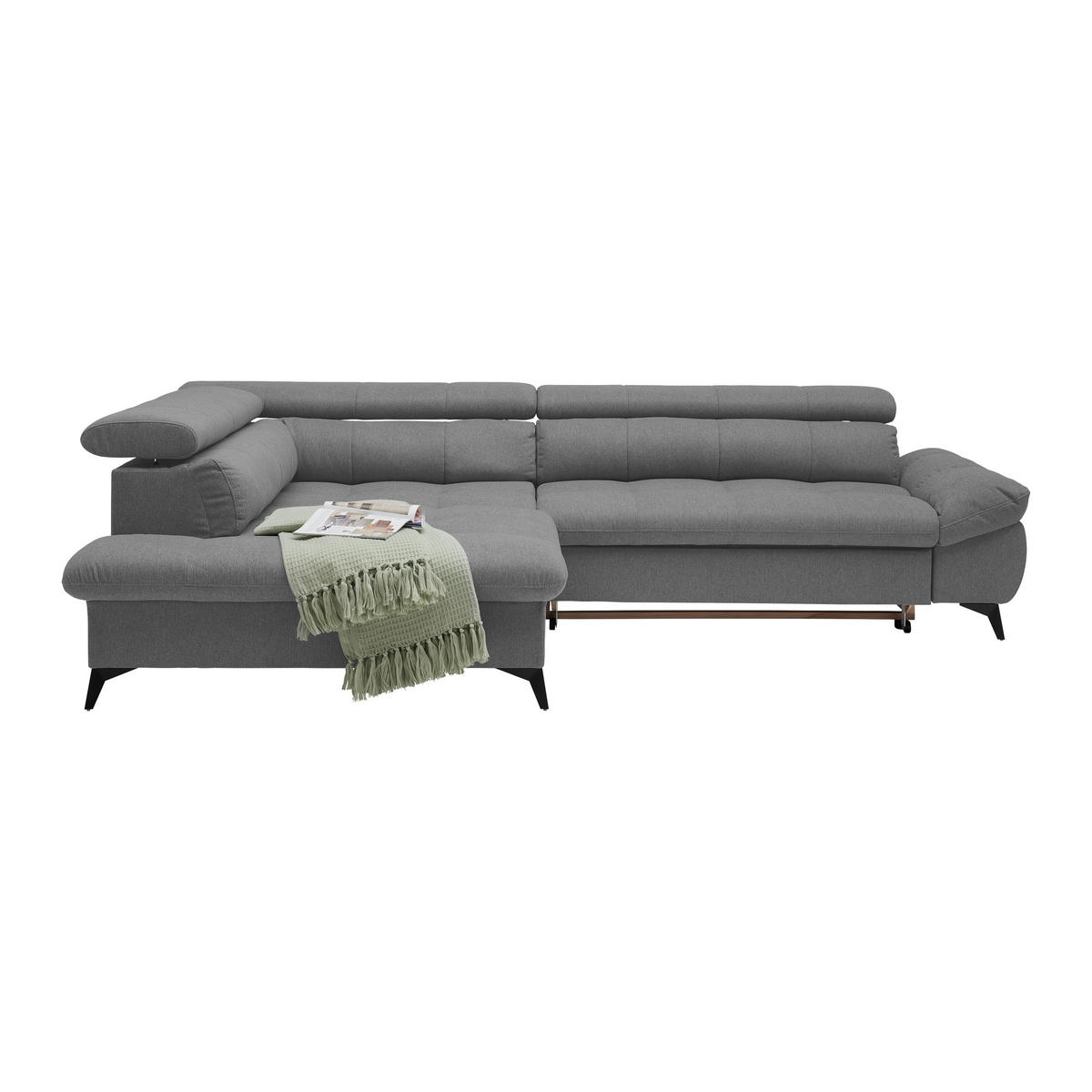 ECKSOFA in Chenille Anthrazit  - Anthrazit/Schwarz, Modern, Textil/Metall (201/296cm) - Livetastic