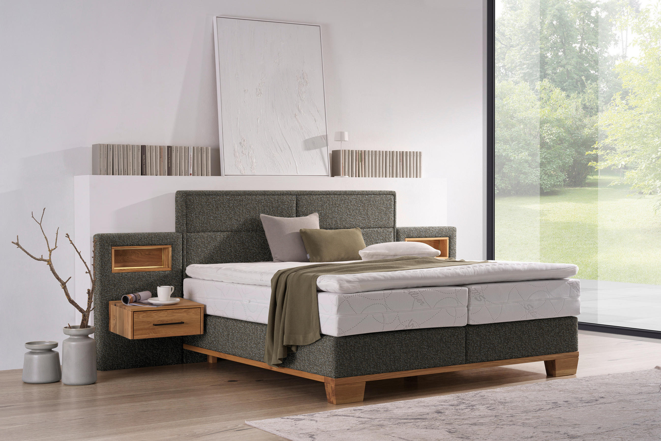 BOXSPRINGBETT 160/200 cm  in Eichefarben, Greige  - Greige/Eichefarben, Natur, Holz/Textil (160/200cm) - Valnatura