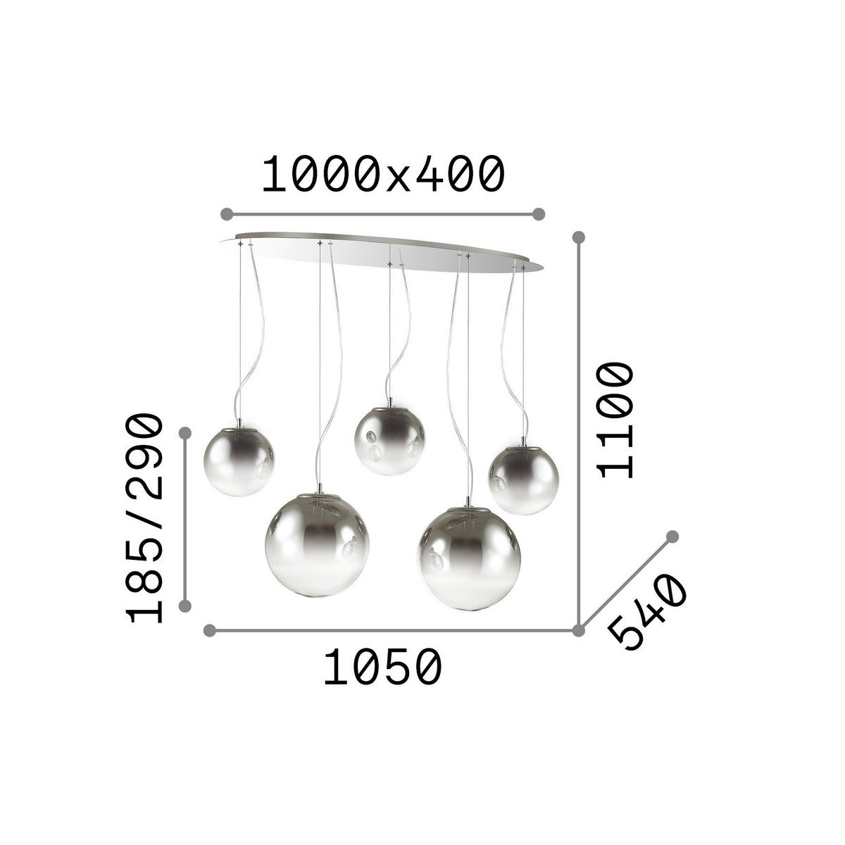 HÄNGELEUCHTE Mapa Fade 105/54/54-110 cm   - Chromfarben, Design, Glas (105/54/54-110cm) - Ideal Lux