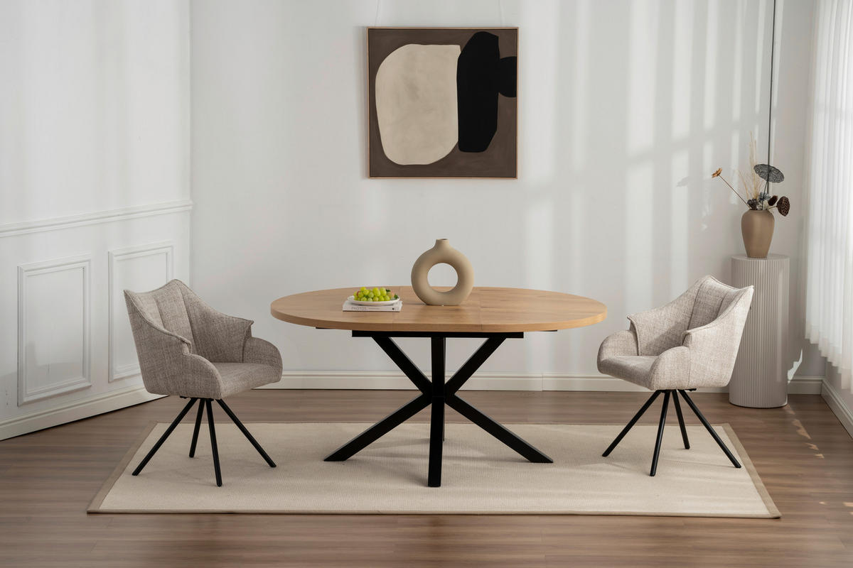 ESSTISCH in Metall, Holzwerkstoff 120/120/75 cm   - Eichefarben/Schwarz, Basics, Holzwerkstoff/Metall (120/120/75cm) - Livetastic