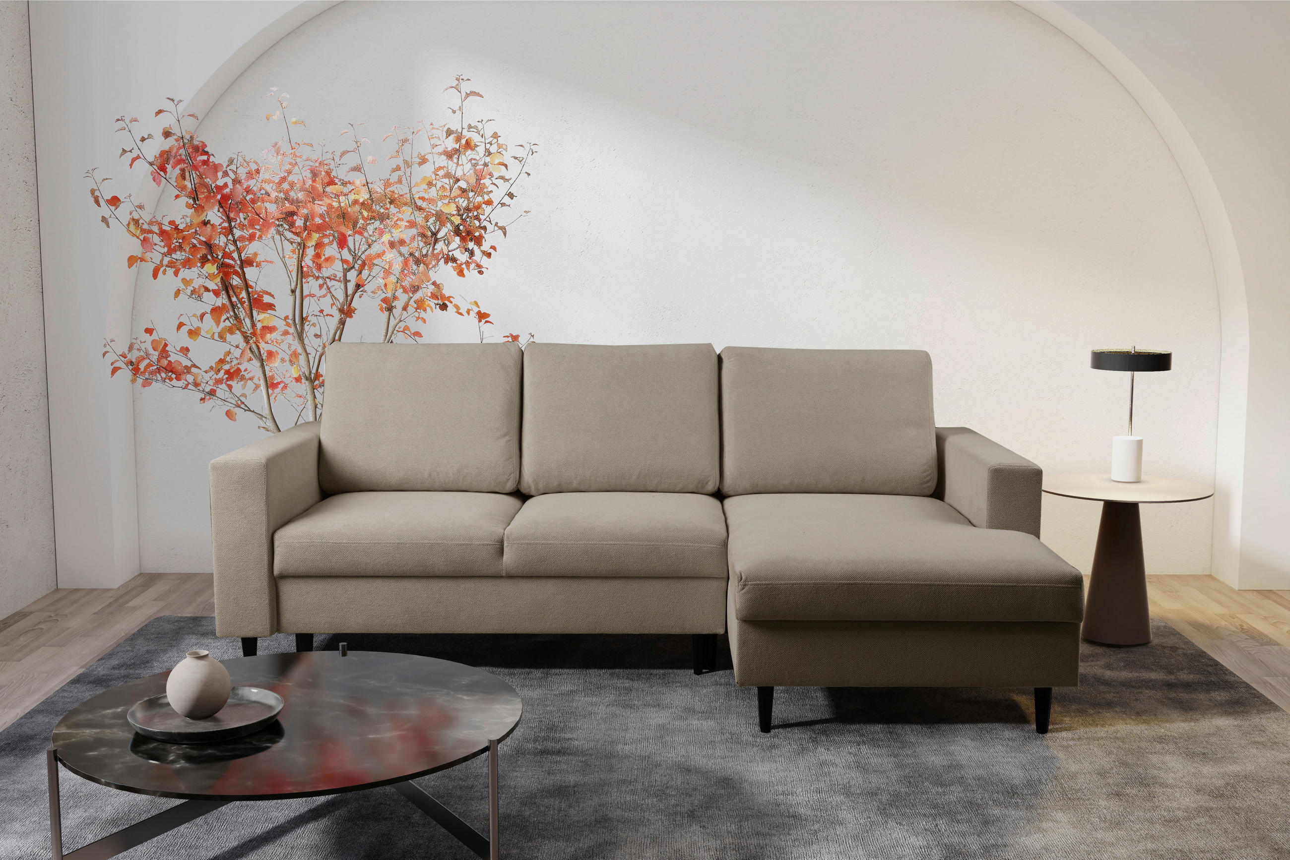 ECKSOFA Hellbraun Struktur  - Hellbraun/Schwarz, MODERN, Holz/Kunststoff (230/145cm) - MID.YOU