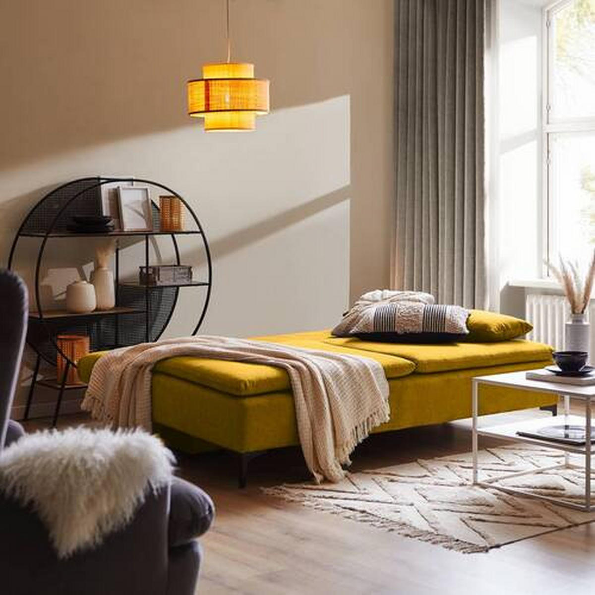 SCHLAFSOFA in Flachgewebe Gelb  - Gelb/Schwarz, Design, Textil/Metall (203/75/100cm) - MID.YOU