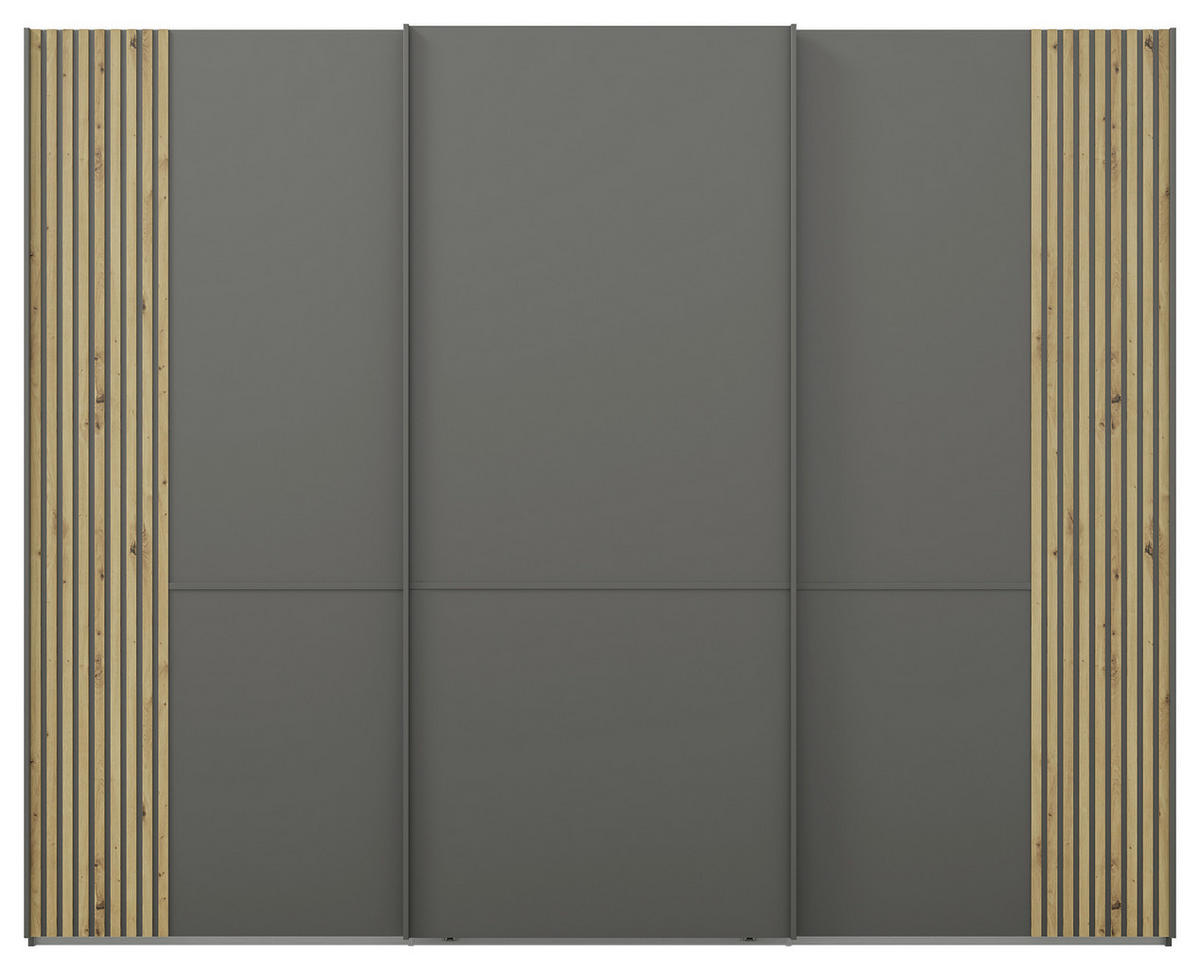 SCHWEBETÜRENSCHRANK 300/236/67 cm 3-türig Graphitfarben, Eiche Bianco  - Eiche Bianco/Graphitfarben, Design, Holzwerkstoff/Metall (300/236/67cm) - Musterring