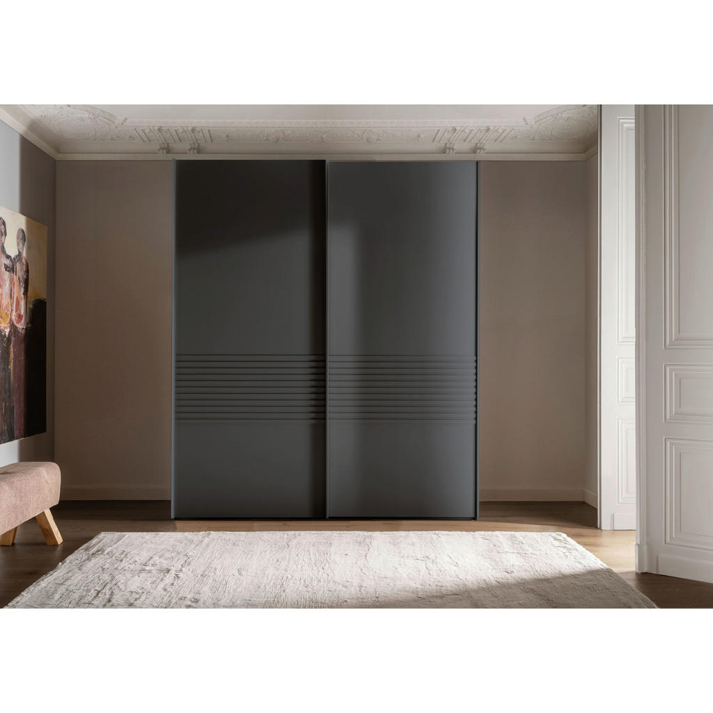 Thumbnail - Novel Schwebetürenschrank Lugano, Graphit, Holzwerkstoff, 6 Fächer, 200x217x67 cm, ISO 9001, Goldenes M, in verschiedene...