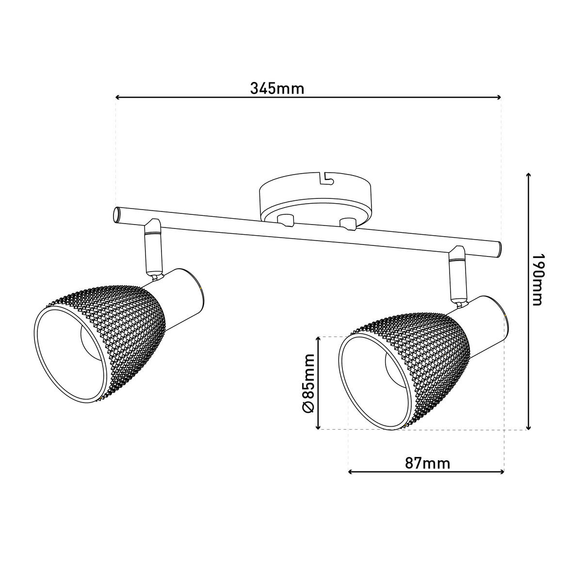 DECKENSTRAHLER 34,5/8,5/19 cm   - Schwarz, LIFESTYLE, Glas/Metall (34,5/8,5/19cm) - Näve