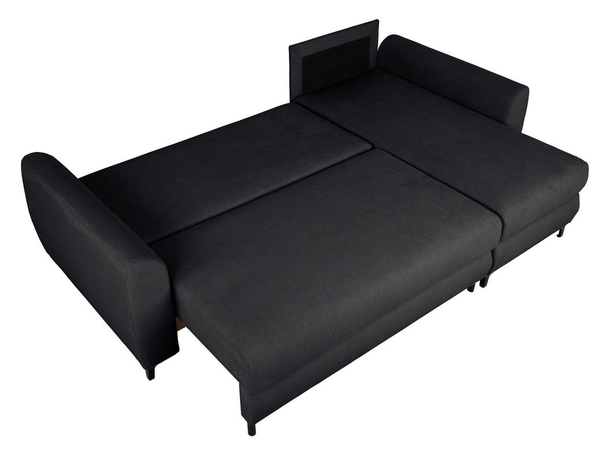 ECKSOFA Moli Schwarz Mikrofaser  - Schwarz, Design, Textil/Metall (236/148cm) - MID.YOU