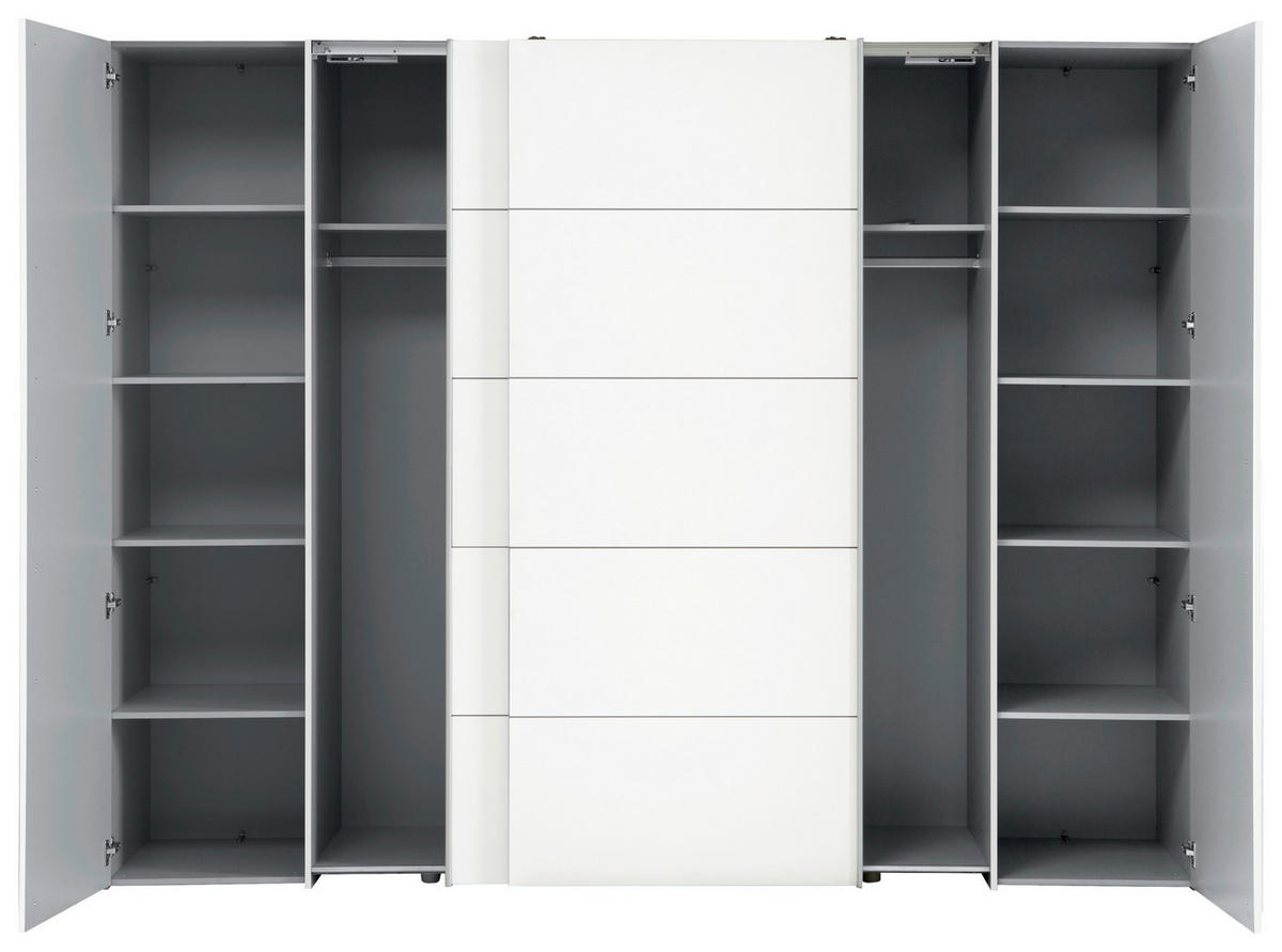 GARDEROB 270/210/61 cm 4-dörrar - vit/aluminiumfärg, Modern, metall/trämaterial (270/210/61cm) - MID.YOU