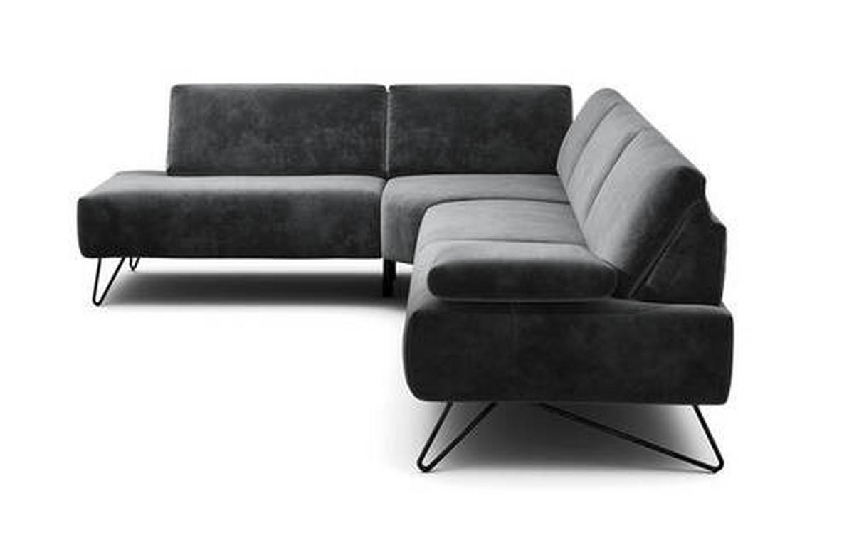 ECKSOFA in Samt Anthrazit  213/288-303 cm  - Anthrazit/Schwarz, Design, Textil/Metall (213/288-303cm) - SENSOO