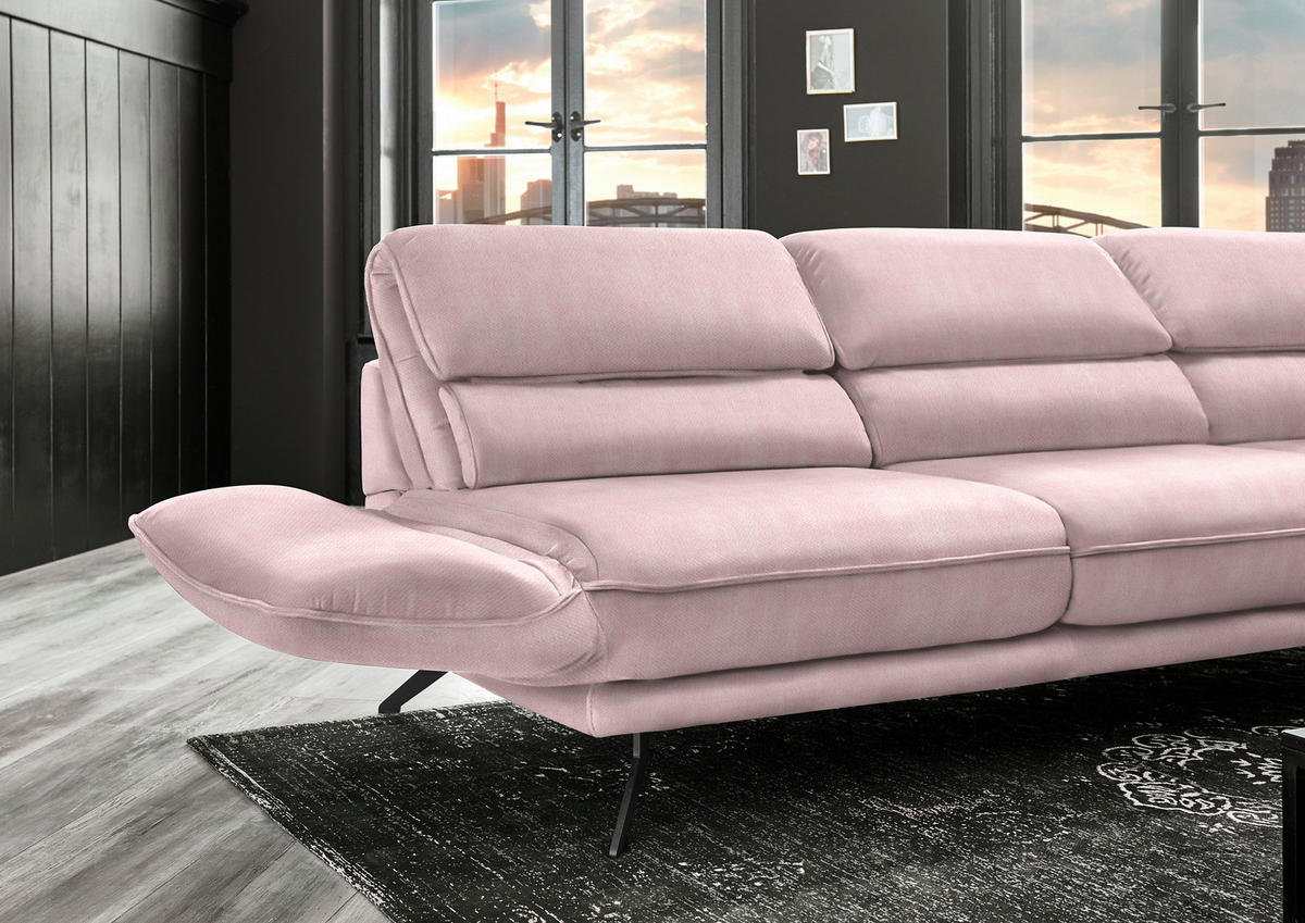 ECKSOFA in Velours Hellrosa  - Hellrosa/Schwarz, Design, Textil/Metall (283/153cm) - Valdera