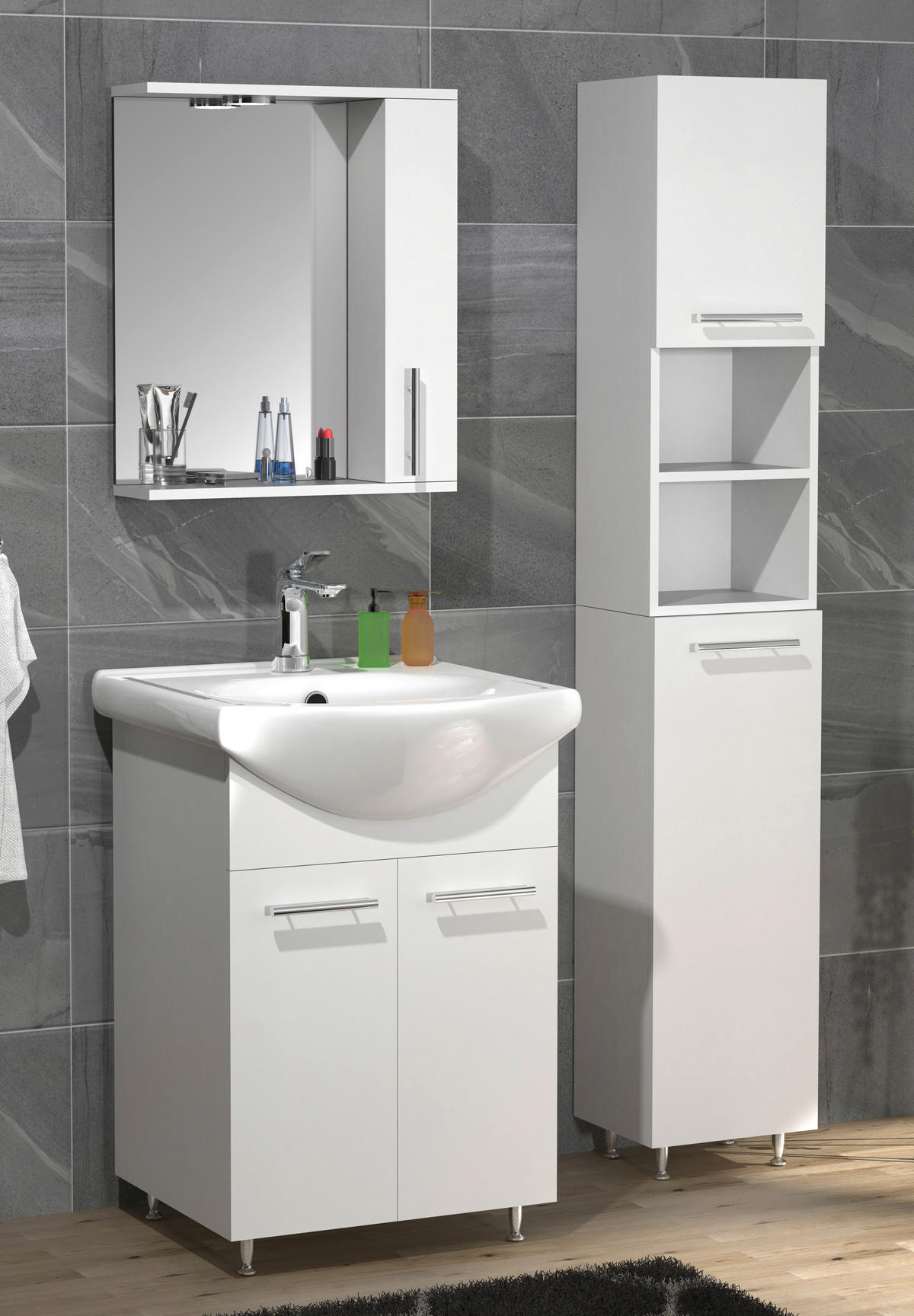 BADEZIMMER 4-teilig  in 80 cm  - Weiss/Silberfarben, Modern, Glas/Keramik (80cm) - MID.YOU