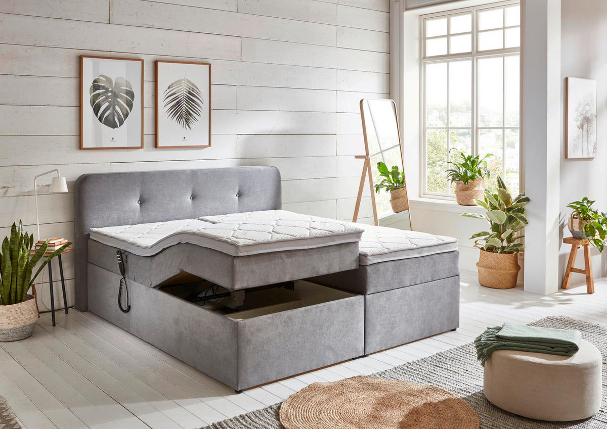 BOXSPRINGBETT 180/200 cm  in Hellgrau  - Hellgrau/Schwarz, Konventionell, Kunststoff/Textil (180/200cm) - Carryhome