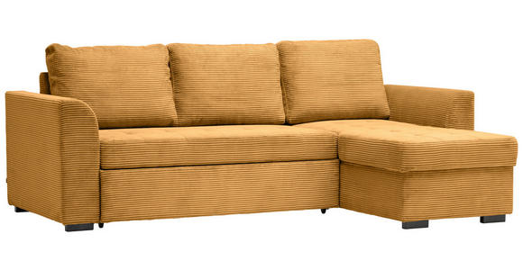 ECKSOFA Currygelb Cord, Velours - Currygelb/Schwarz, Design, Kunststoff/Textil (243/155cm) - Xora