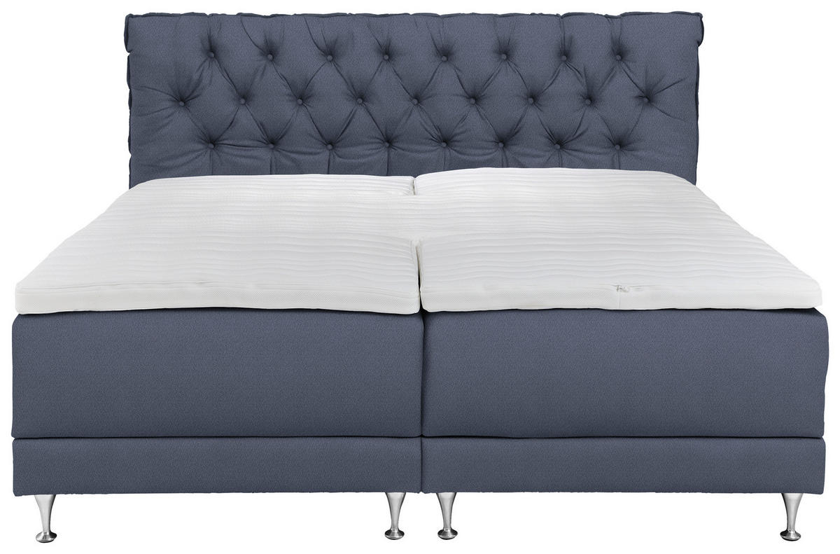 BOXSPRINGBETT 180/200 cm  in Blaugrau  - Blau/Silberfarben, Basics, Holzwerkstoff/Textil (180/200cm) - Welnova
