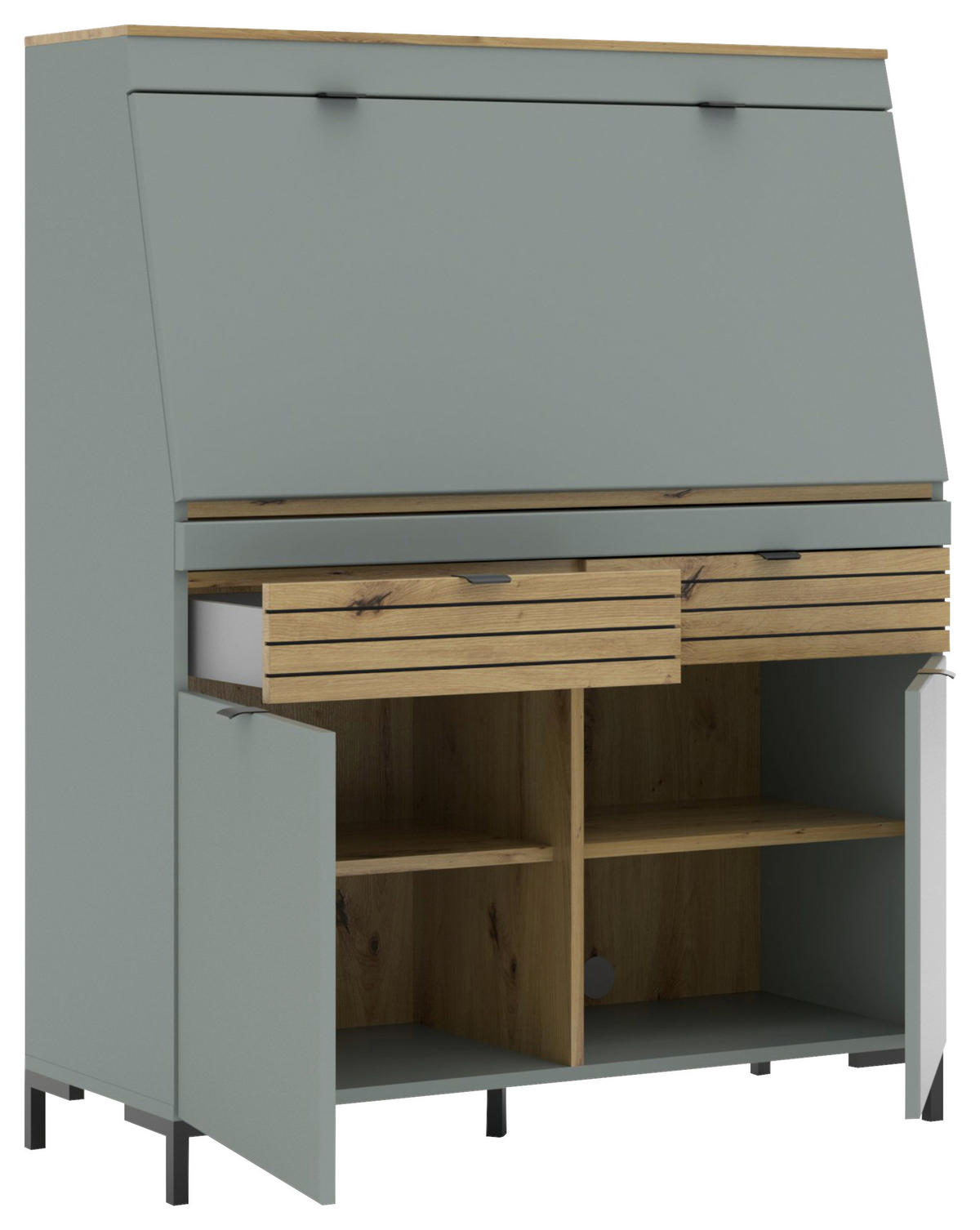 SEKRETÄR   - Schilfgrün/Eichefarben, MODERN, Holzwerkstoff/Metall (98/124/42cm) - Voleo