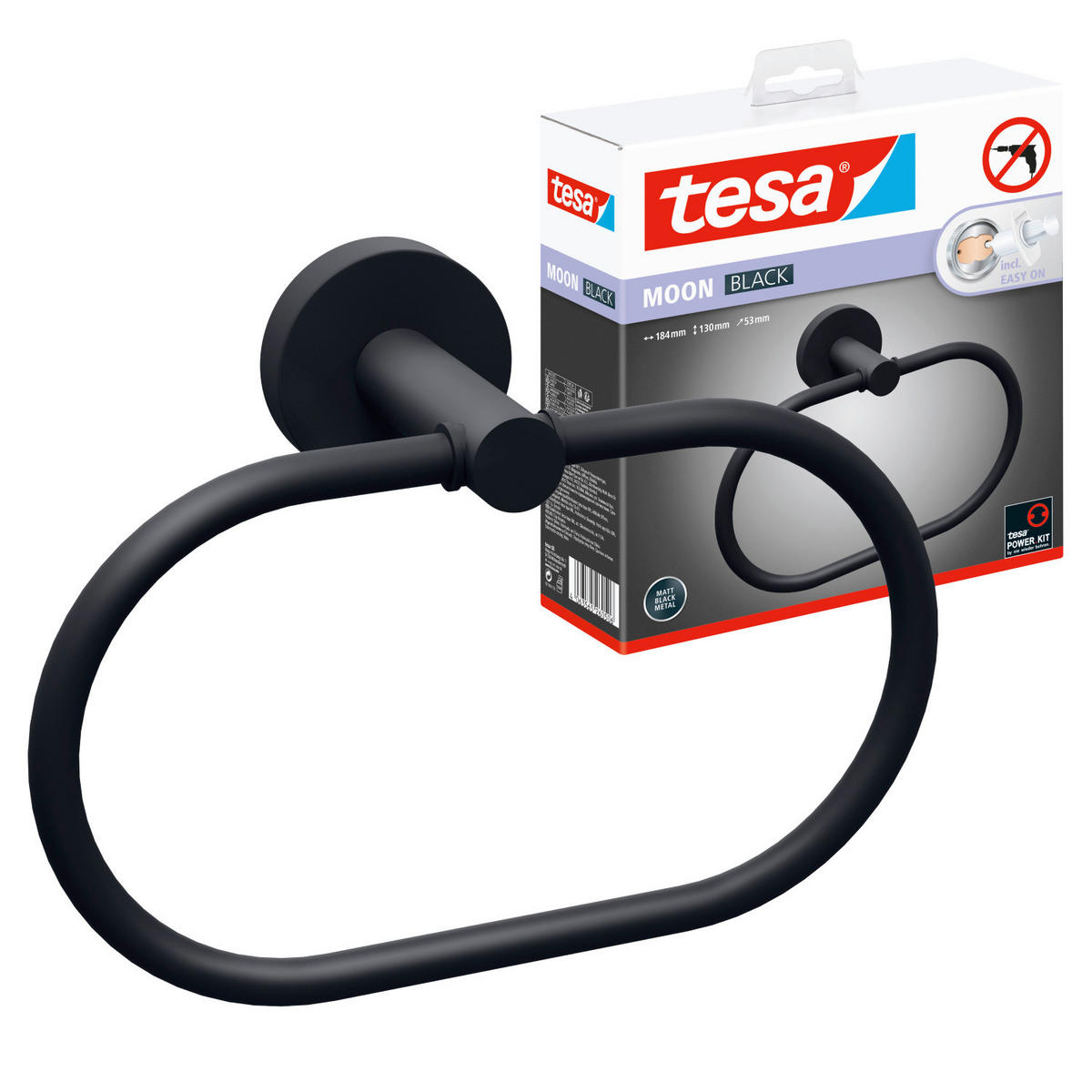 HANDTUCHHALTER Schwarz  - Schwarz, Basics, Metall (18,4/13/5,3cm) - Tesa