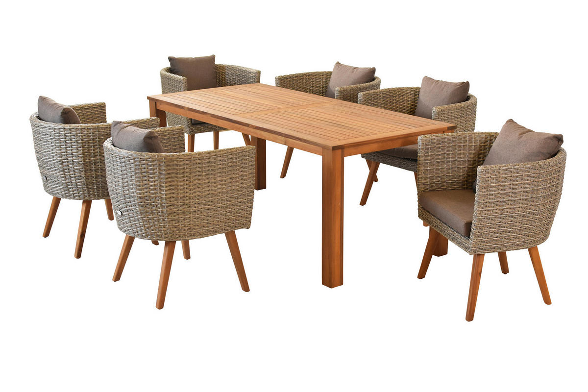 GARTENTISCHGRUPPE AkazieHartholz Aluminium  - Beige/Braun, KONVENTIONELL, Holz/Kunststoff - Gardenson