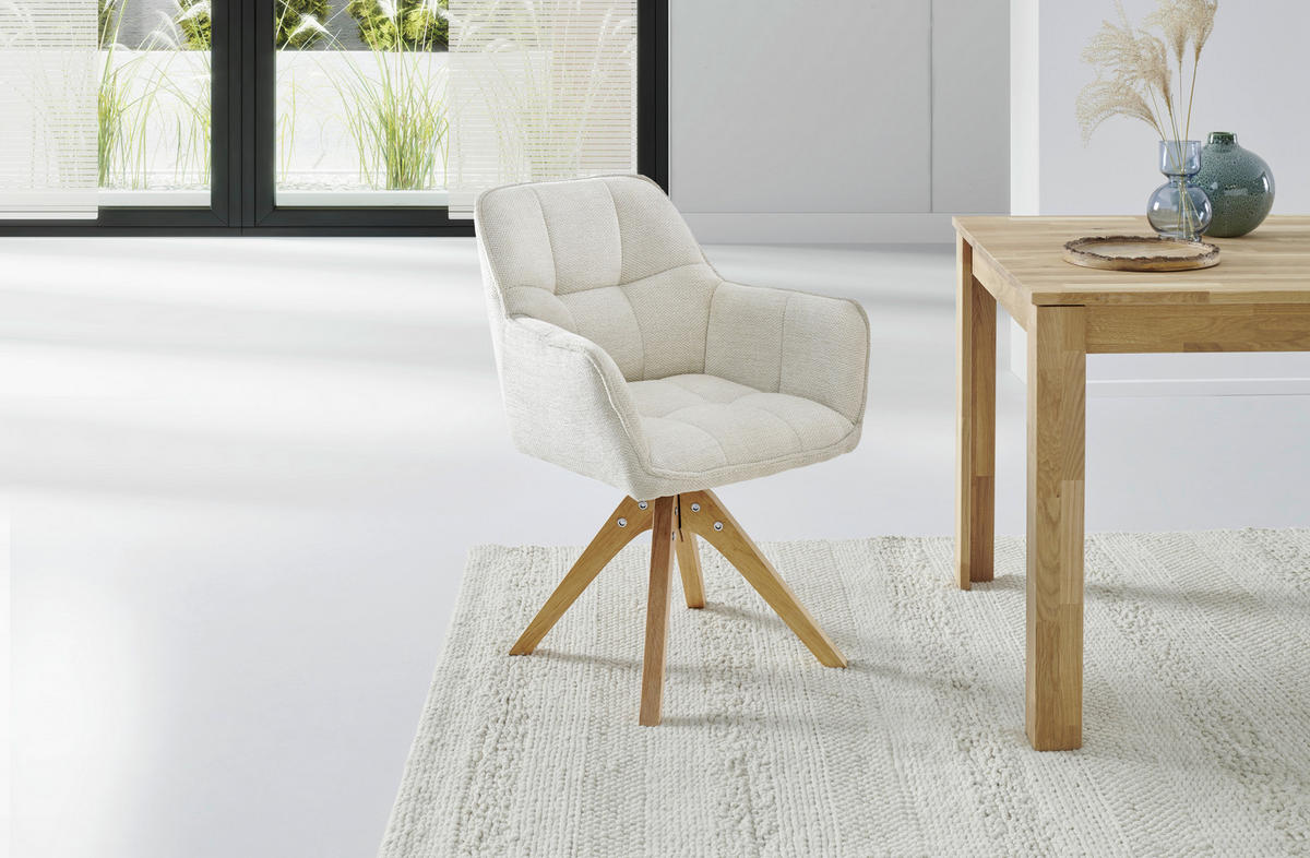 ARMLEHNSTUHL  inklusive Armlehnen, Sitzfläche 360° drehbar Webstoff  Eichefarben, Beige  - Eichefarben/Beige, LIFESTYLE, Holz/Textil (61/85/63cm) - Livetastic