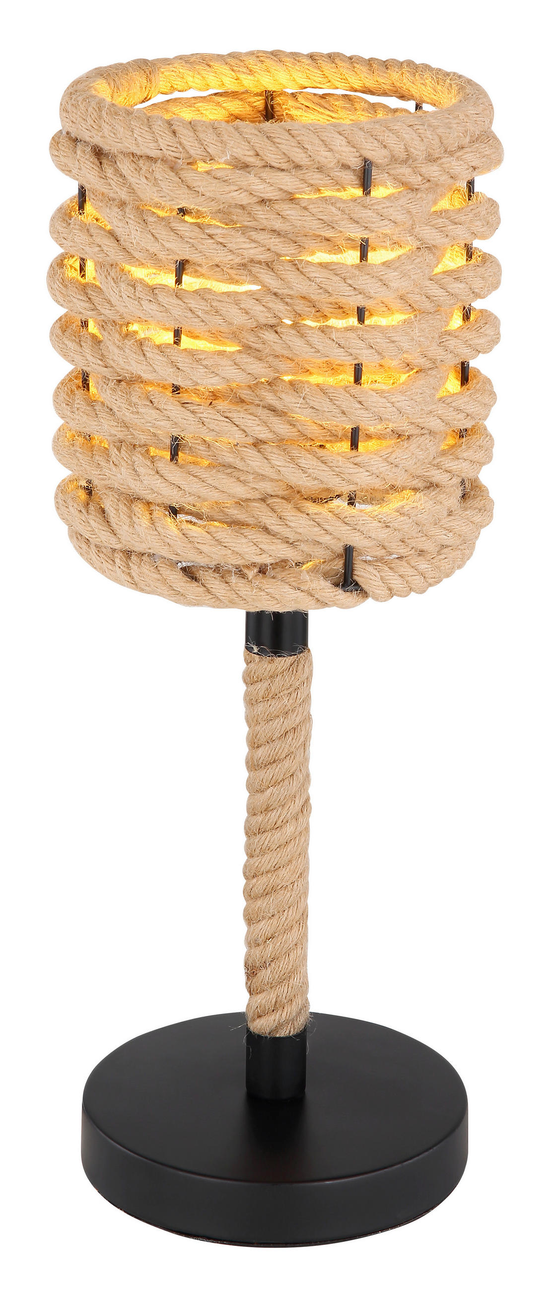 STOLNÍ LAMPA, E27, 16,5/45 cm  - černá/hnědá, Konvenční, kov/přírodní materiály (16,5/45cm) - Globo