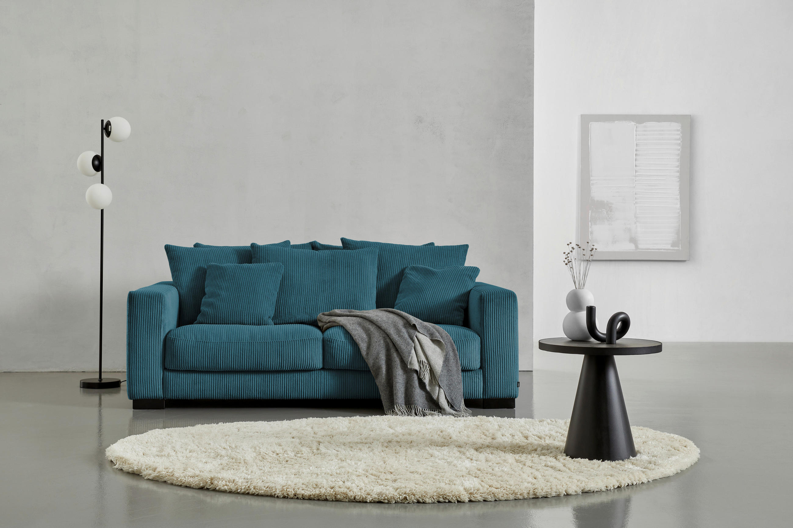 2,5-SITZER in Cord Petrol  - Petrol/Schwarz, KONVENTIONELL, Holz/Textil (203/83/126cm) - Hom`in