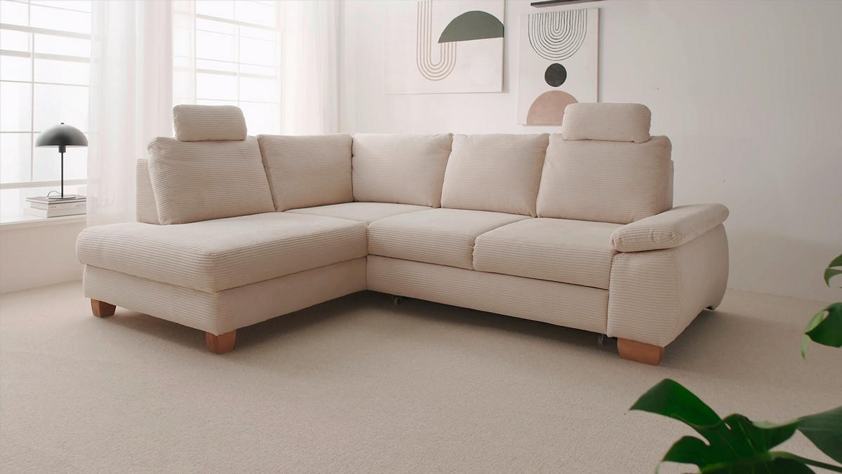 ECKSCHLAFSOFA in Struktur Creme  - Wildeiche/Creme, Modern, Holz/Textil (206/265cm) - Livetastic