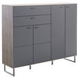 HIGHBOARD Schwarz, Eichefarben  148/118/37 cm  - Eichefarben/Anthrazit, Design, Glas/Holz (148/118/37cm) - Novel