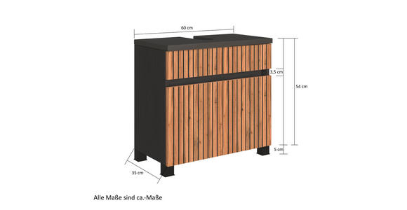 WASCHBECKENUNTERSCHRANK 60/54/35 cm  - Eiche Wotan/Graphitfarben, Natur, Holzwerkstoff/Kunststoff (60/54/35cm) - Xora