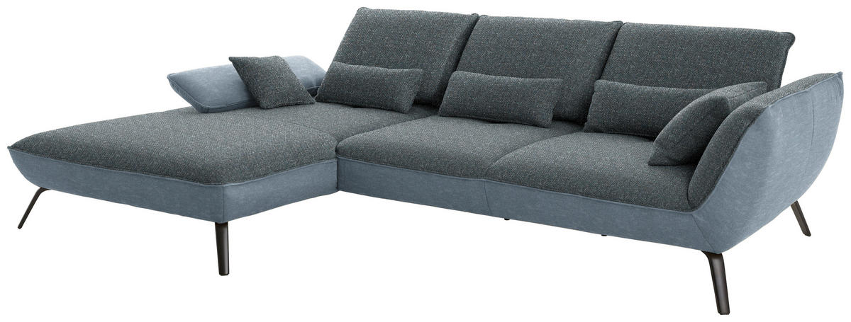 ECKSOFA in Flachgewebe Blaugrau  - Blaugrau/Schwarz, Design, Textil/Metall (191/301cm) - Moderano