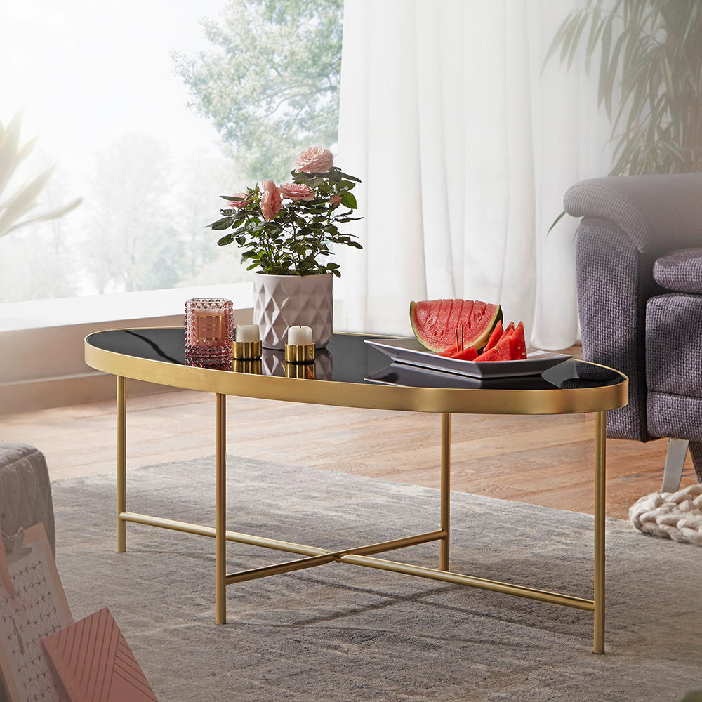 COUCHTISCH in Glas 110/56/41 cm  - Goldfarben/Schwarz, Design, Glas/Metall (110/56/41cm) - MID.YOU