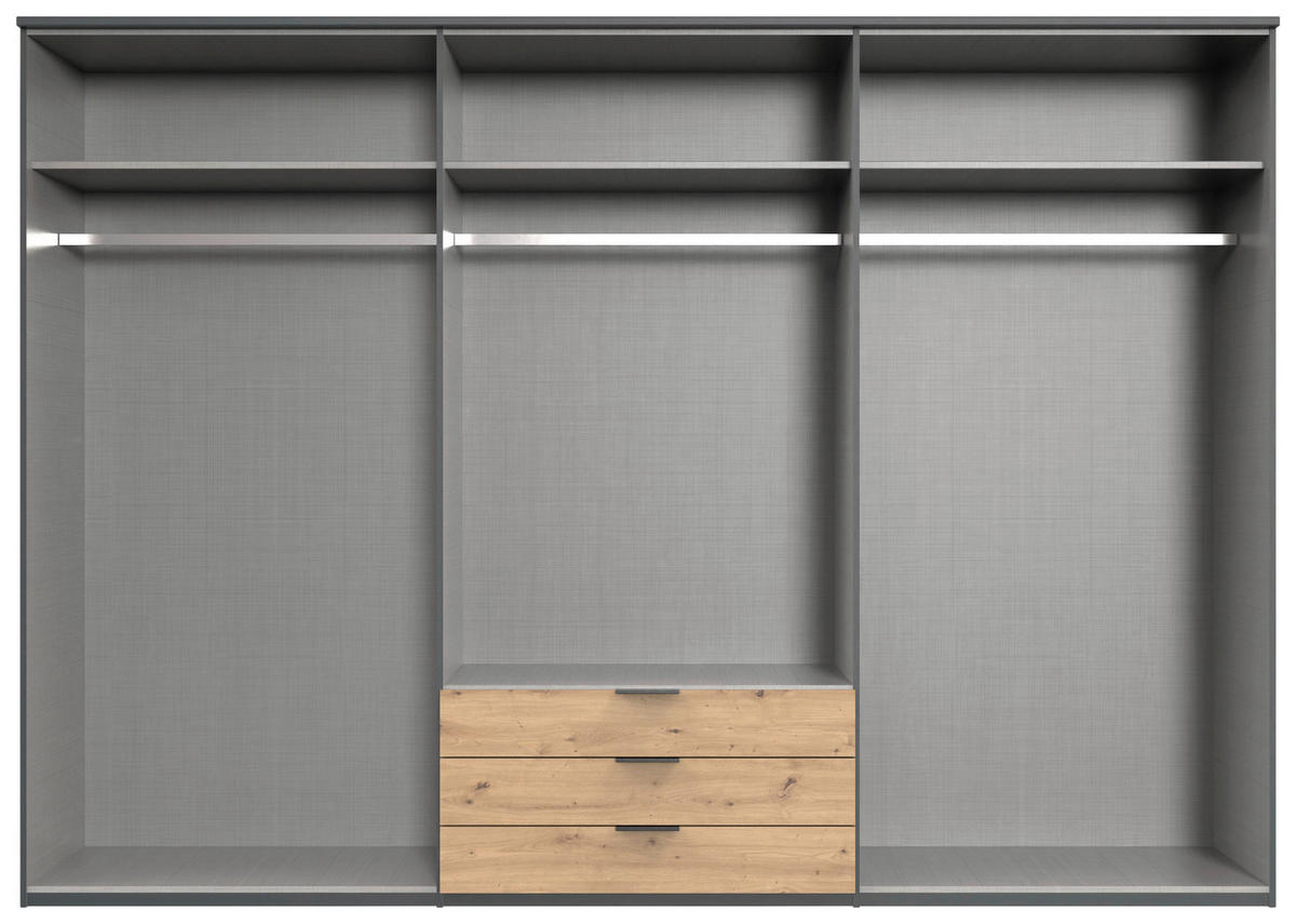 KLEIDERSCHRANK 270/210/58 cm 6-türig Graphitfarben, Eichefarben  - Eichefarben/Graphitfarben, Design, Glas/Holzwerkstoff (270/210/58cm) - MID.YOU