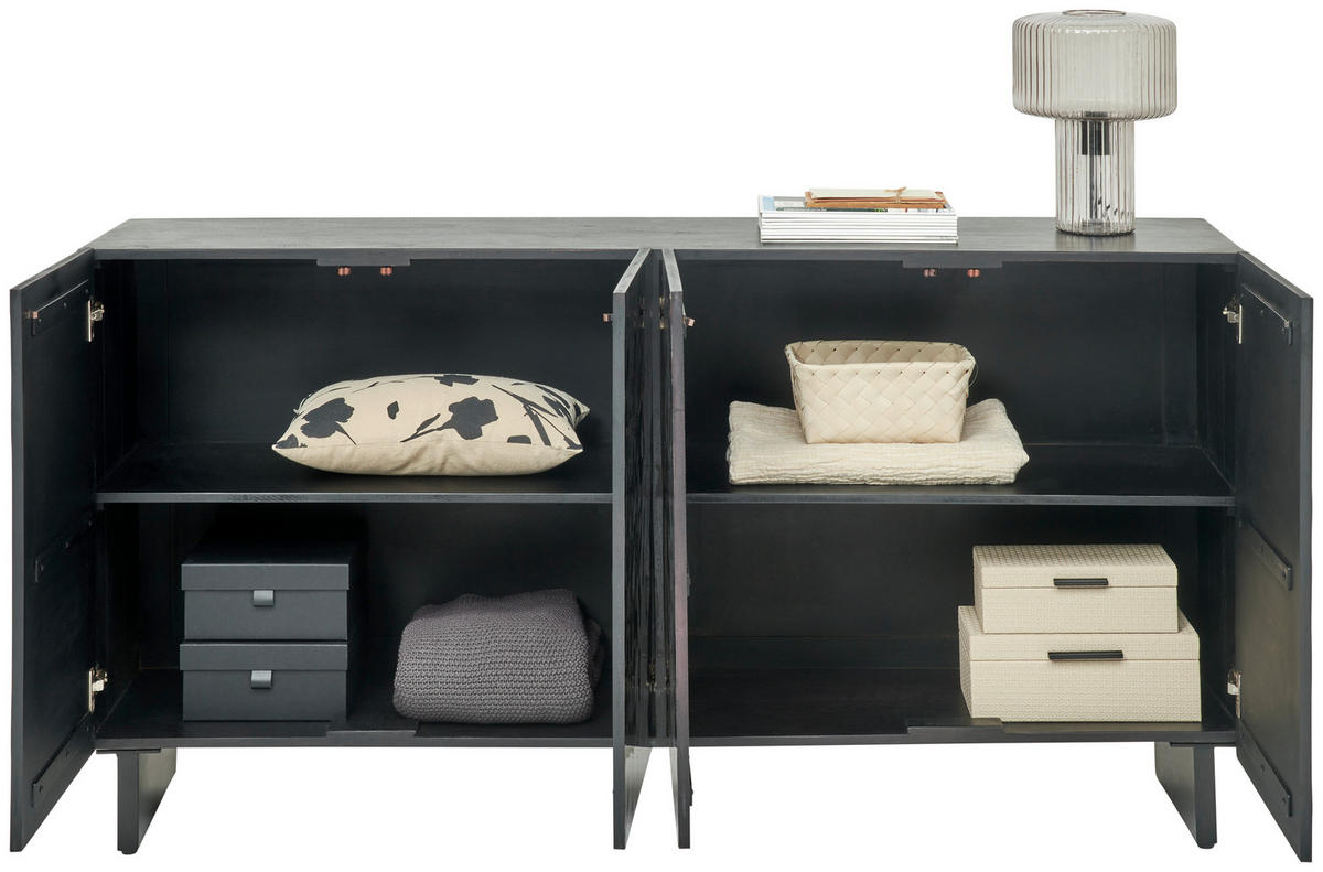 TÁLALÓSZEKRÉNY 175/90/40 cm  - fekete/magasfényű fekete, Trend, fa/fém (175/90/40cm) - Ambia Home
