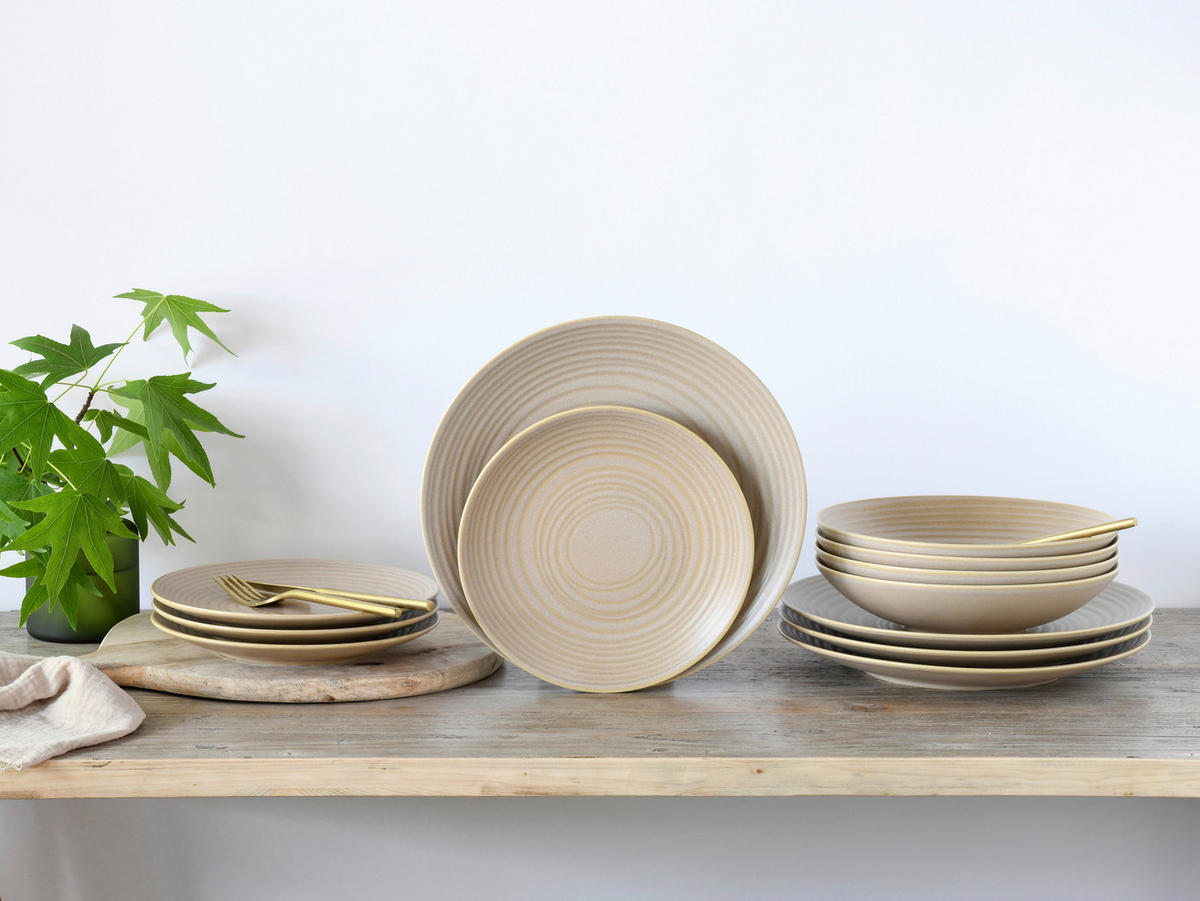 KOMBISERVICE Lava Stone 12-teilig  - Sandfarben, Basics, Keramik - Creatable