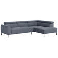 ECKSOFA Graublau Feincord  - Graublau/Schwarz, Design, Textil/Metall (280/205cm) - Xora