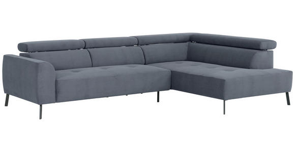 ECKSOFA Graublau Feincord - Graublau/Schwarz, Design, Textil/Metall (280/205cm) - Xora