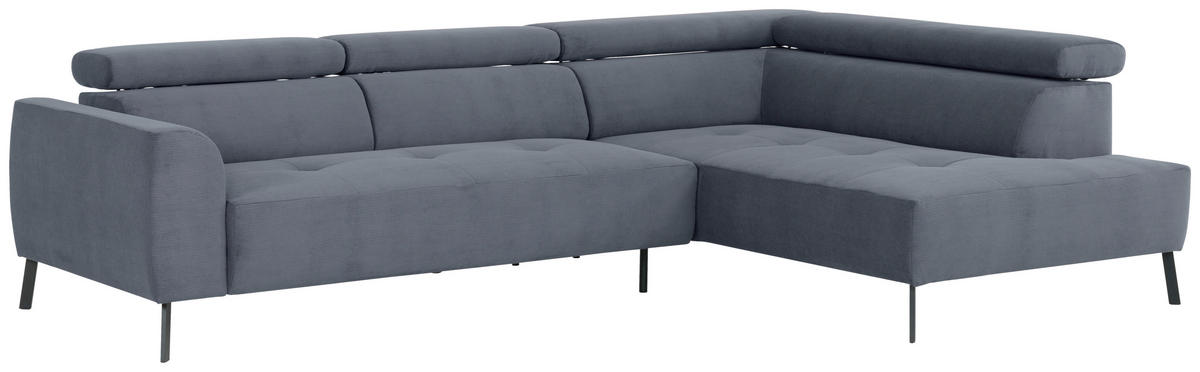 ECKSOFA in Feincord Blaugrau  280/205 cm  - Blaugrau/Schwarz, Design, Textil/Metall (280/205cm) - Xora