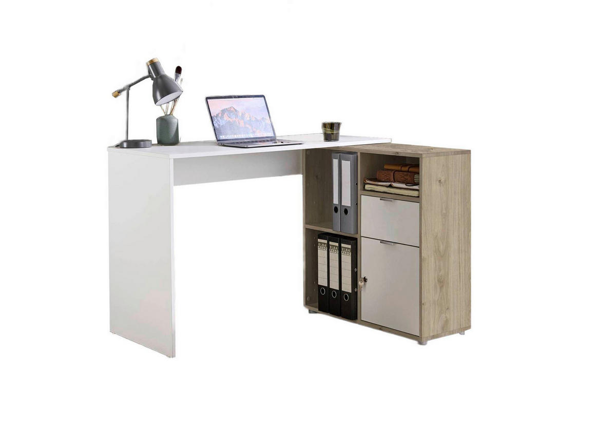 PÍSACÍ STÔL S ÚLOŽ.PRIESTOROM, biela, farba duba, 110/85/74 cm - biela/farba duba, Modern, kompozitné drevo (110/85/74cm) - MID.YOU