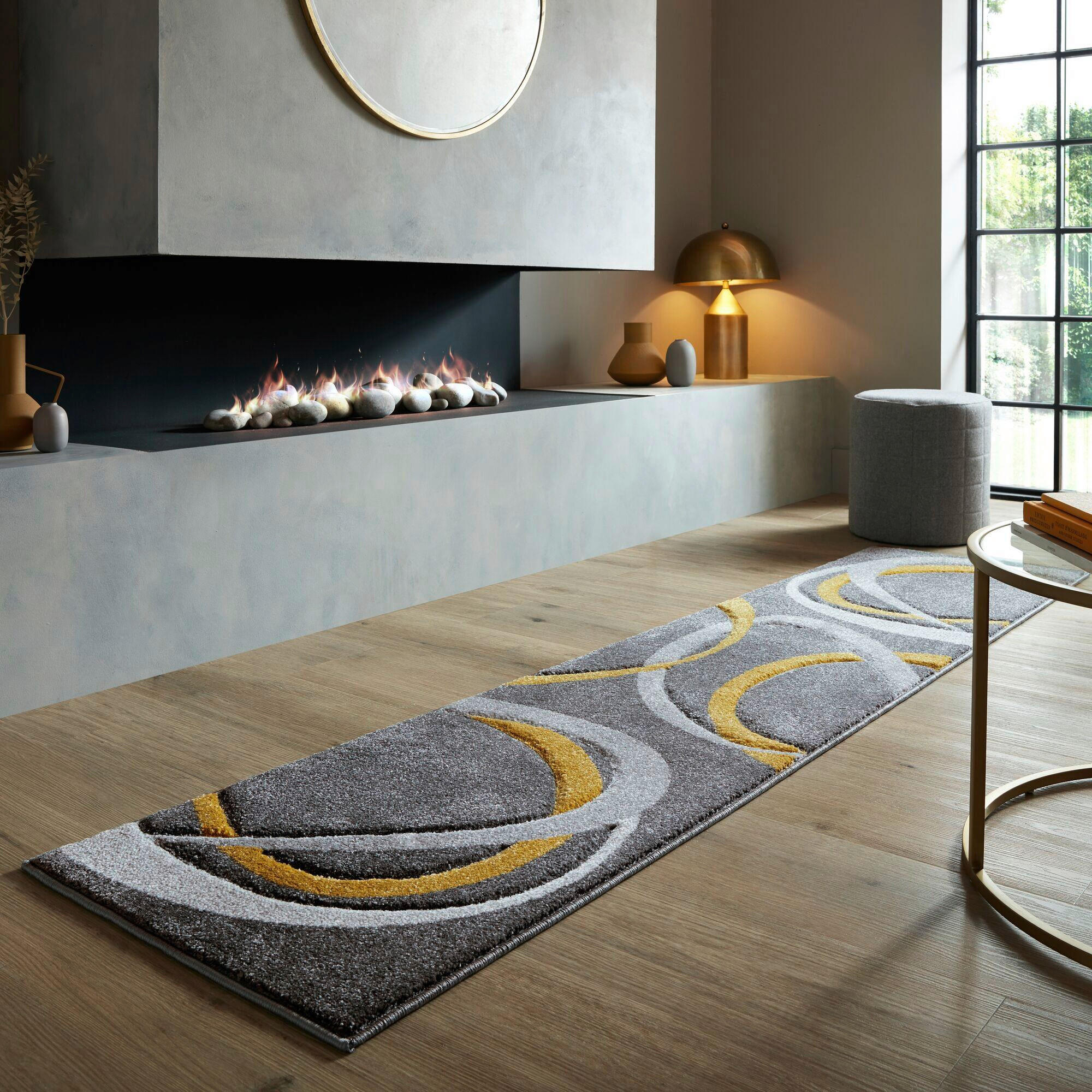 WEBTEPPICH 66/300 cm ELUDE ORB Grau, Dunkelgelb  - Dunkelgelb/Grau, KONVENTIONELL, Textil (66/300cm)