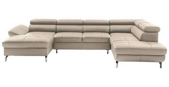 WOHNLANDSCHAFT Creme Echtleder - Silberfarben/Creme, Design, Leder/Metall (170/340/220cm) - Novel