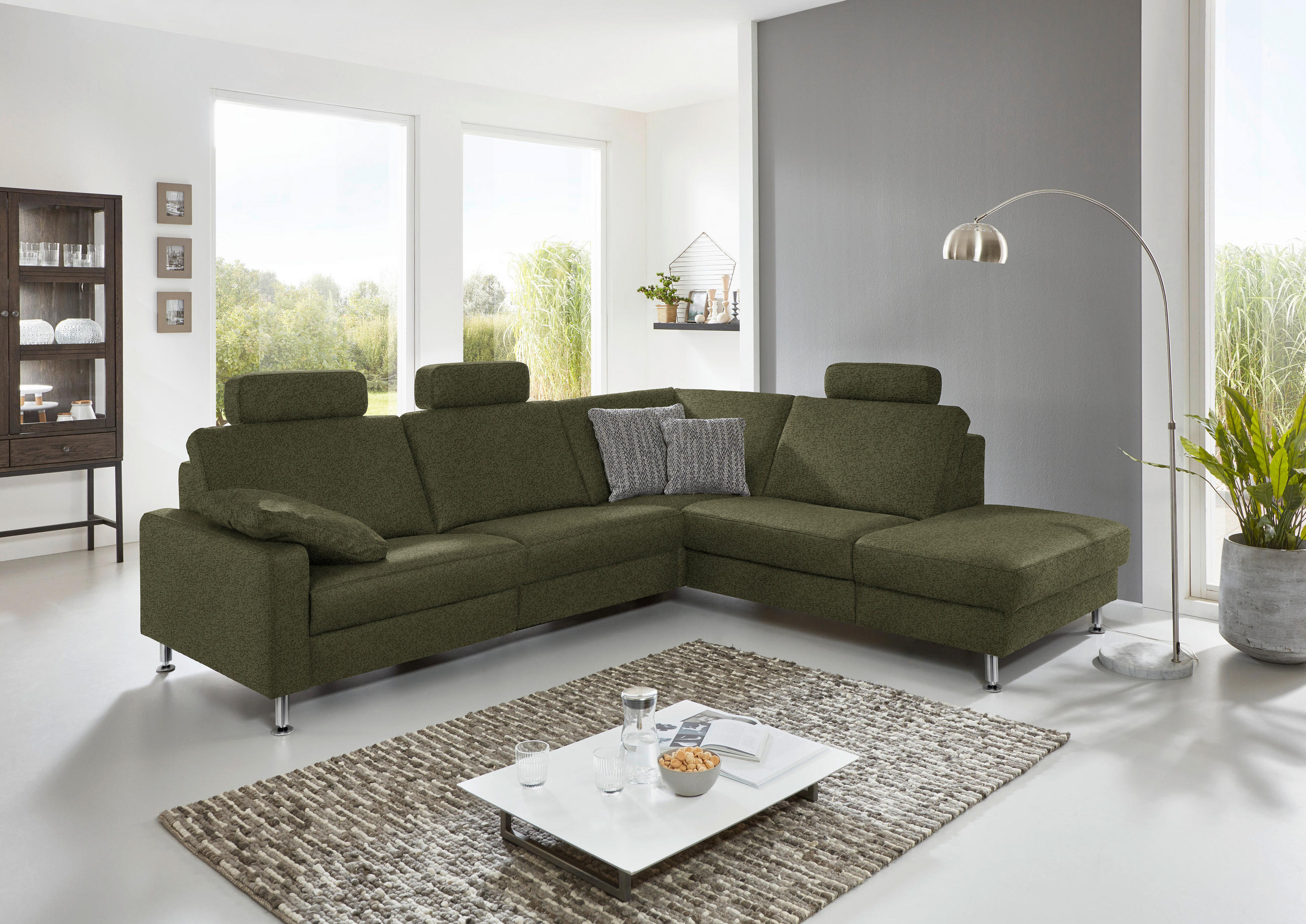 ECKSOFA in Mikrofaser Dunkelgrün  - Dunkelgrün/Alufarben, Design, Textil/Metall (275/242cm) - Dieter Knoll