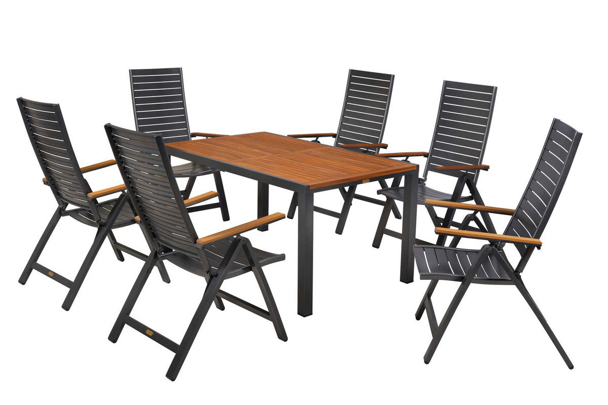 GARTENTISCHGRUPPE AkazieHartholz Aluminium  - Graphitfarben/Naturfarben, KONVENTIONELL, Holz/Kunststoff - Gardenson