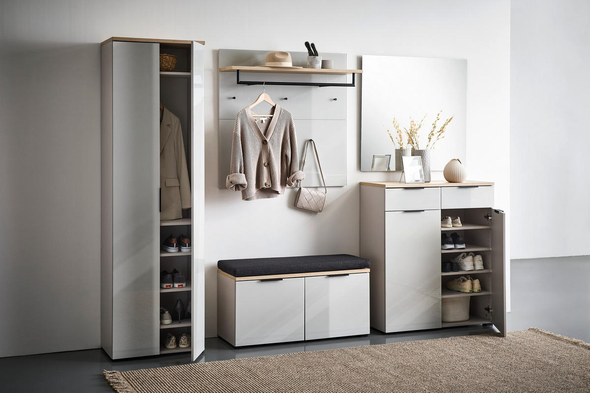 KLUPA ZA PREDSOBLJE - kašmir/boje hrasta, Design, staklo/drvni materijal (97/47/40cm)