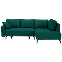 ECKSOFA Grün Samt Zierkissen, Rückenkissen, Bettkasten, Schlaffunktion, Rücken echt  - Schwarz/Grün, Design, Textil/Metall (250/191cm) - Carryhome