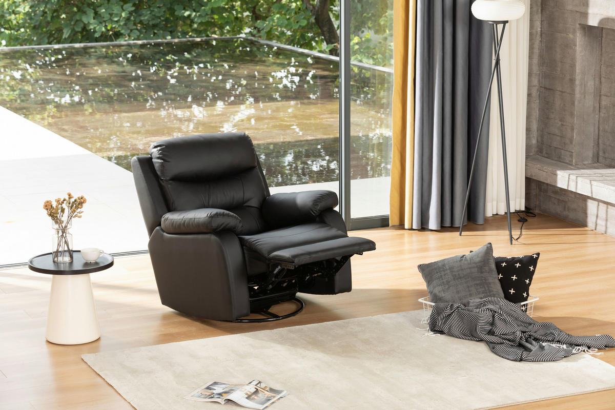 RELAXSESSEL Lederlook    - Schwarz, KONVENTIONELL, Textil/Metall (90/102/76/101/163cm) - Livetastic
