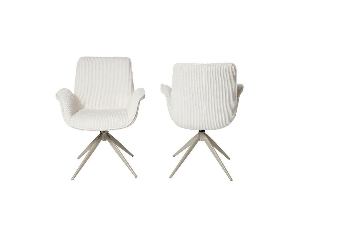 ARMLEHNSTUHL-SET 2 Stück  in Cord  - Creme/Weiß, MODERN, Textil/Metall (66/85/60,5cm) - MID.YOU