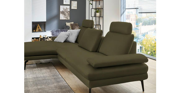 ECKSOFA in Echtleder Olivgrün 180/310 cm - Schwarz/Olivgrün, Design, Leder/Metall (180/310cm) - Dieter Knoll
