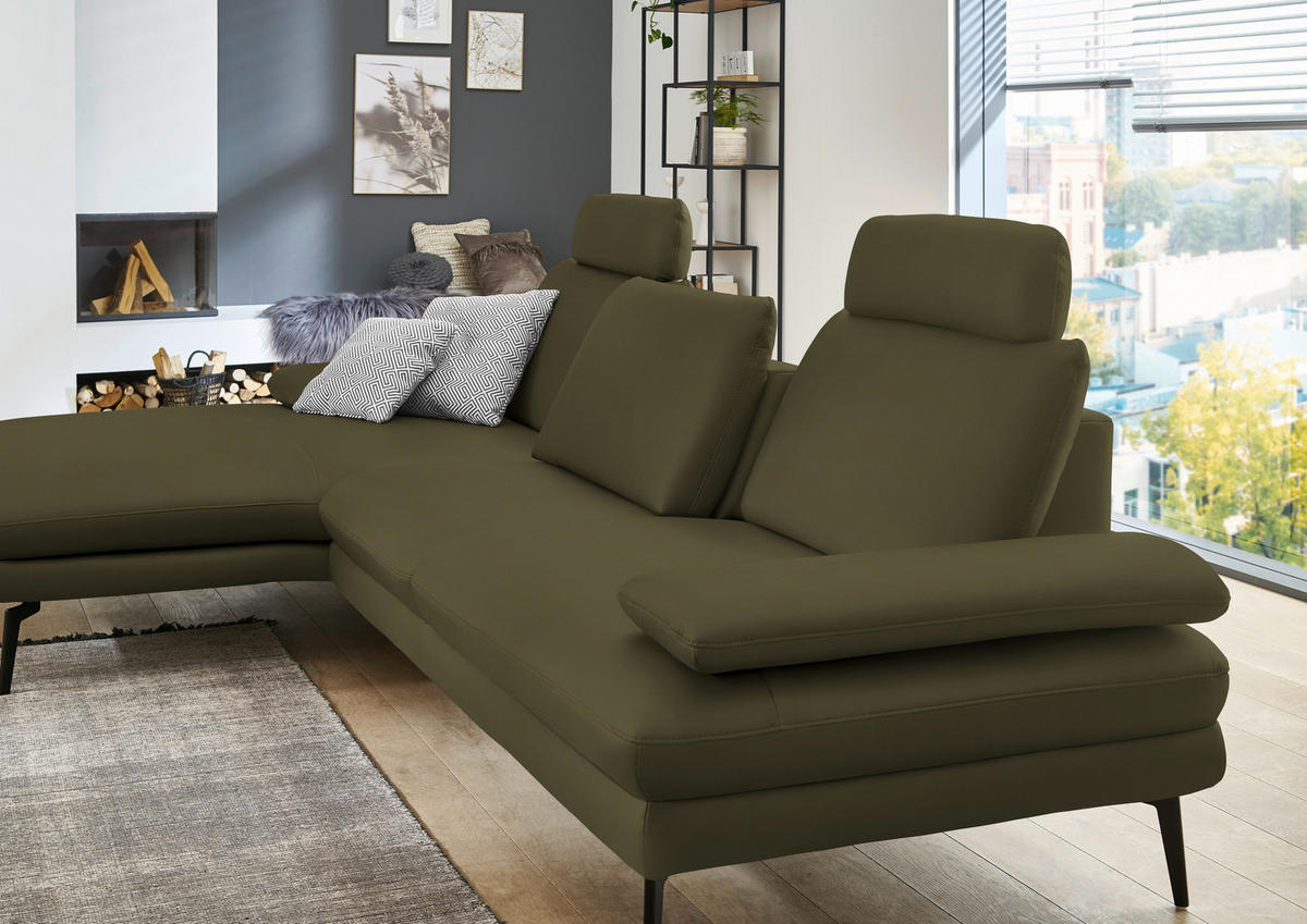 ECKSOFA in Echtleder Olivgrün  - Schwarz/Olivgrün, Design, Leder/Metall (180/310cm) - Dieter Knoll
